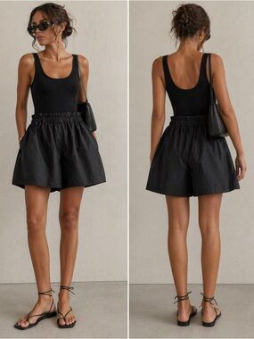 MONICA NERA Black High-Rise Paperbag Shorts